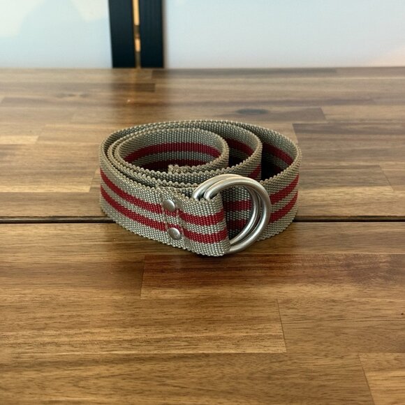 Y2K Woven Fabric Belt D-Ring Gray / Red Stripe Grunge Gorp Adjustable - Picture 4 of 12